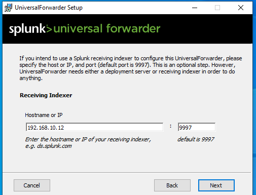 Splunk Universal Forwarder Installation Screenshot